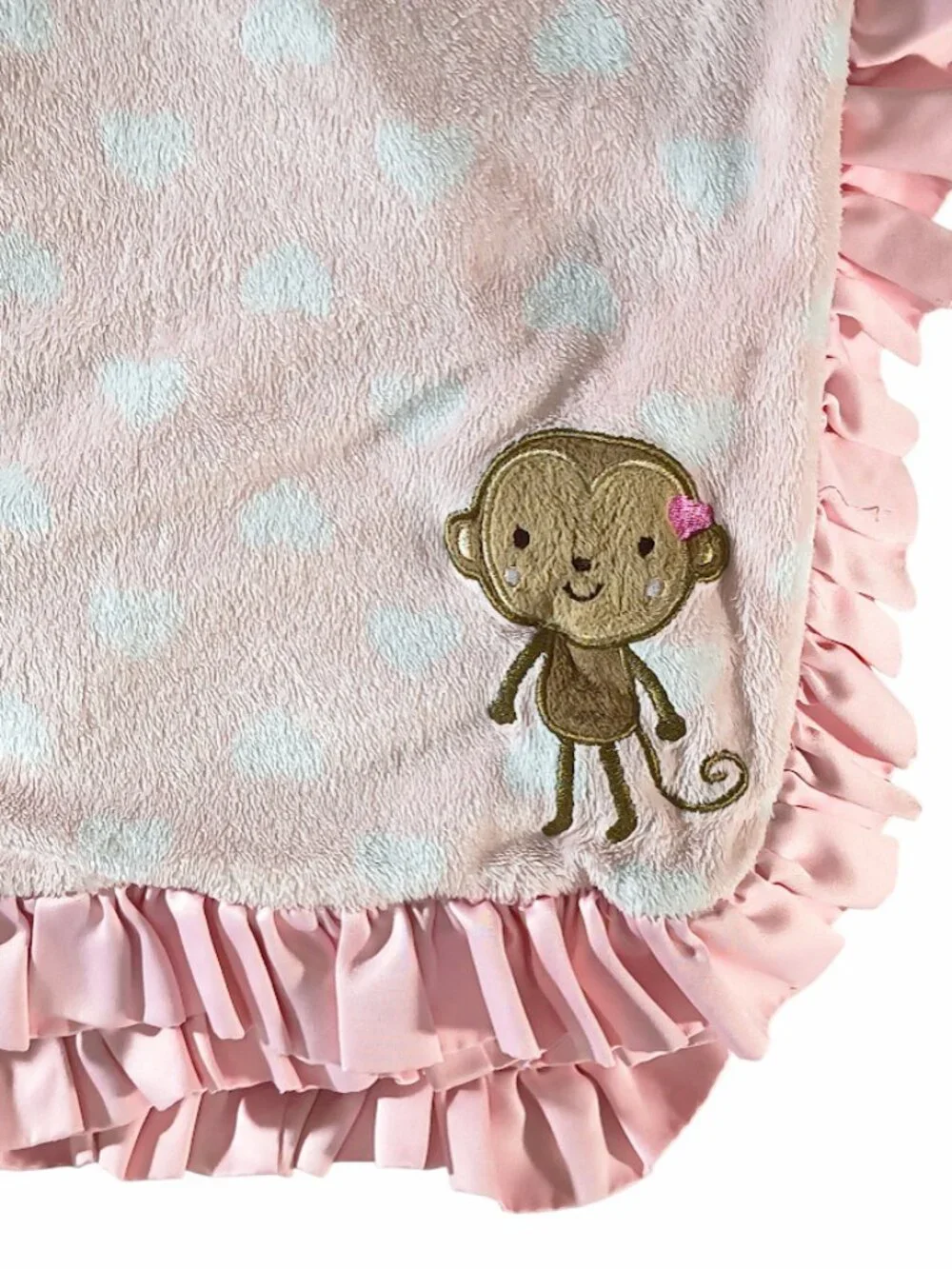 Carter's Monkey Hearts Pink Ruffle Trim Security Lovey Blanket 30